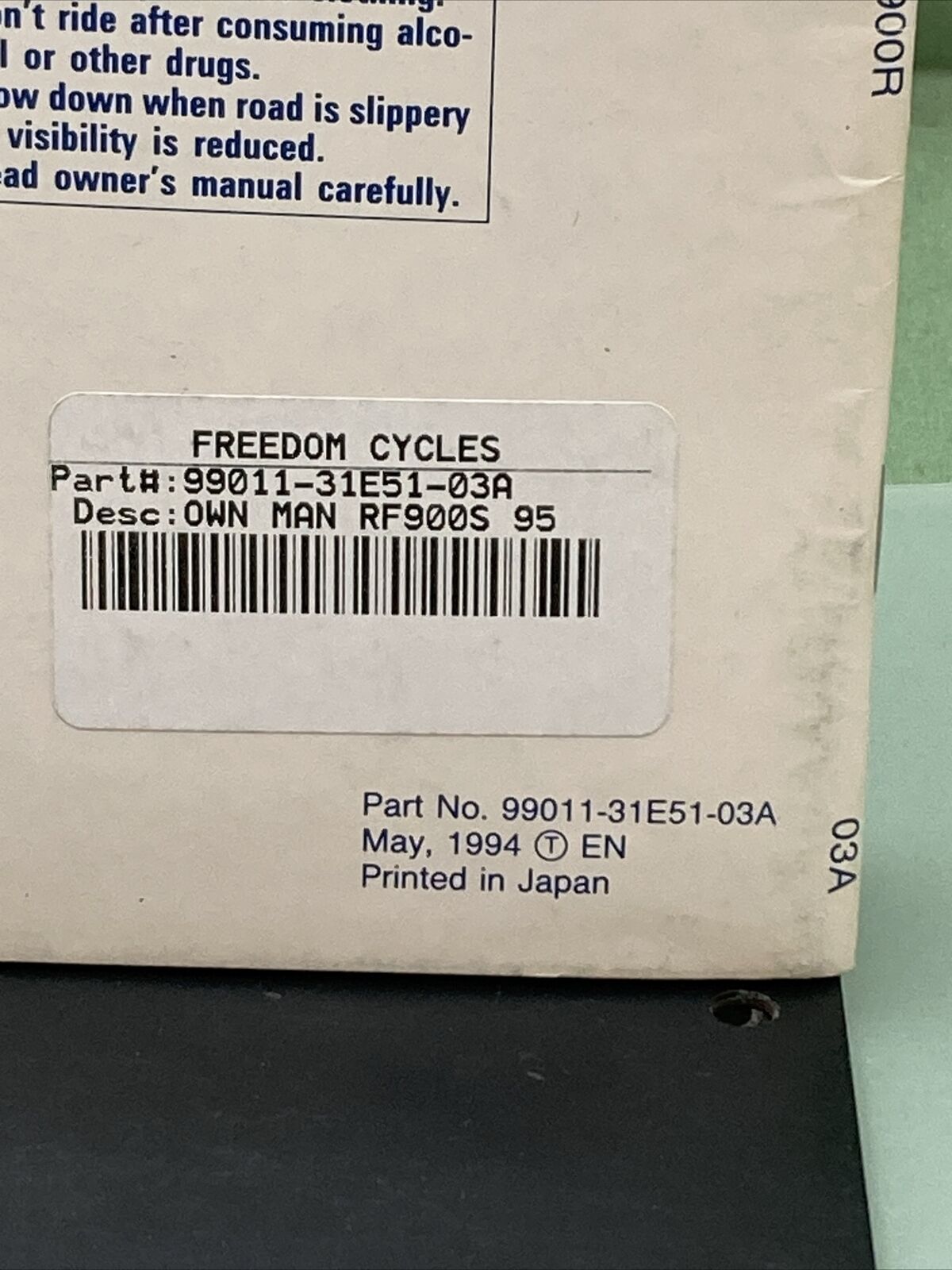 GENUINE SUZUKI 99011-02C53-03A RF900R OWNER'S MANUAL