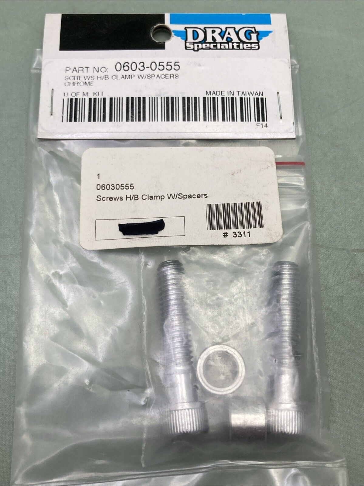 NEW DRAG SPECIALTIES 0603-0555 SCREWS H/B CLAMP WITH SPACERS, CHROME