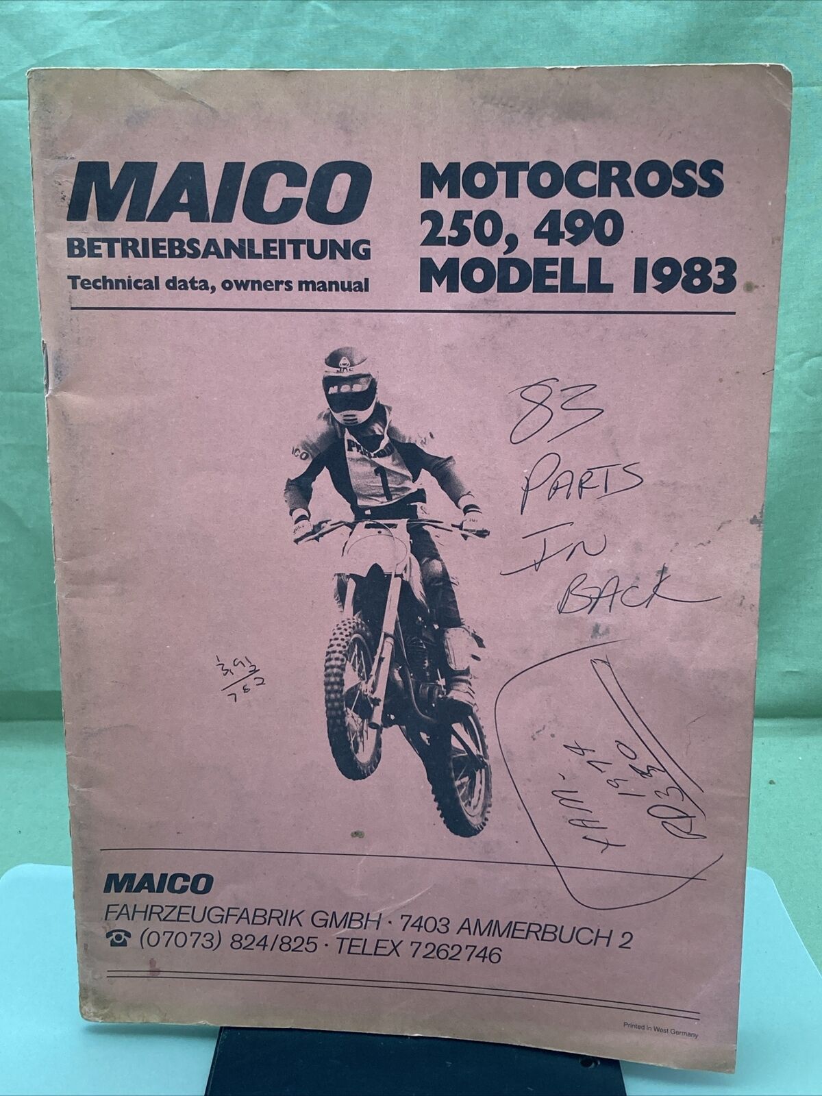 GENUINE MAICO MOTOCROSS 250, 490 MODELL 1983 TECHNICAL DATA, OWNER'S MANUAL