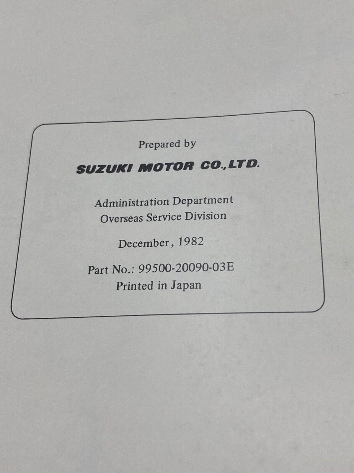 GENUINE SUZUKI 99500-20090-03E JR50R SERVICE MANUAL 1982