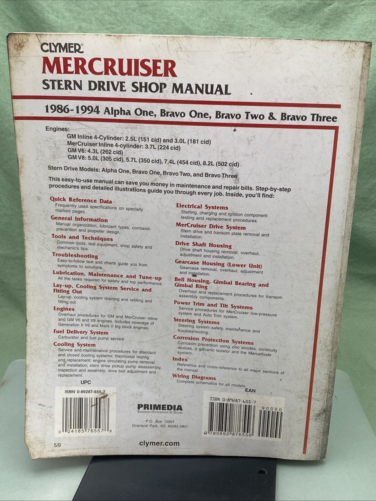 CLYMER B742 MERCRUISER STERN DRIVE ALPHA ONE, BRAVO ONE/TWO/THREE 86-94 MANUAL