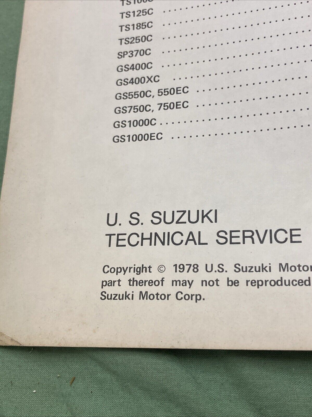 GENUINE SUZUKI WIRING DIAGRAMS 1978