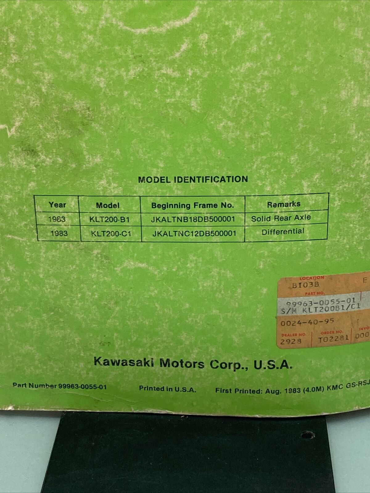 GENUINE KAWASAKI  99963-0055-01 SERVICE MANUAL KLT200