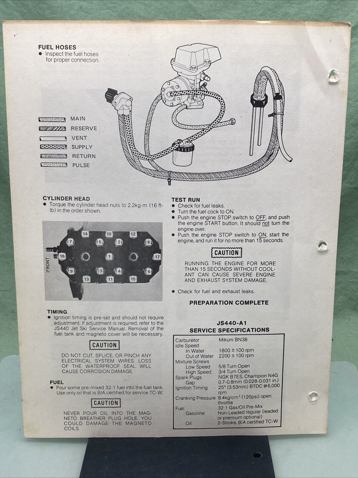 GENUINE KAWASAKI 99964-0004-01 JS440-A1 JET SKI PREPARATION MANUAL 1976