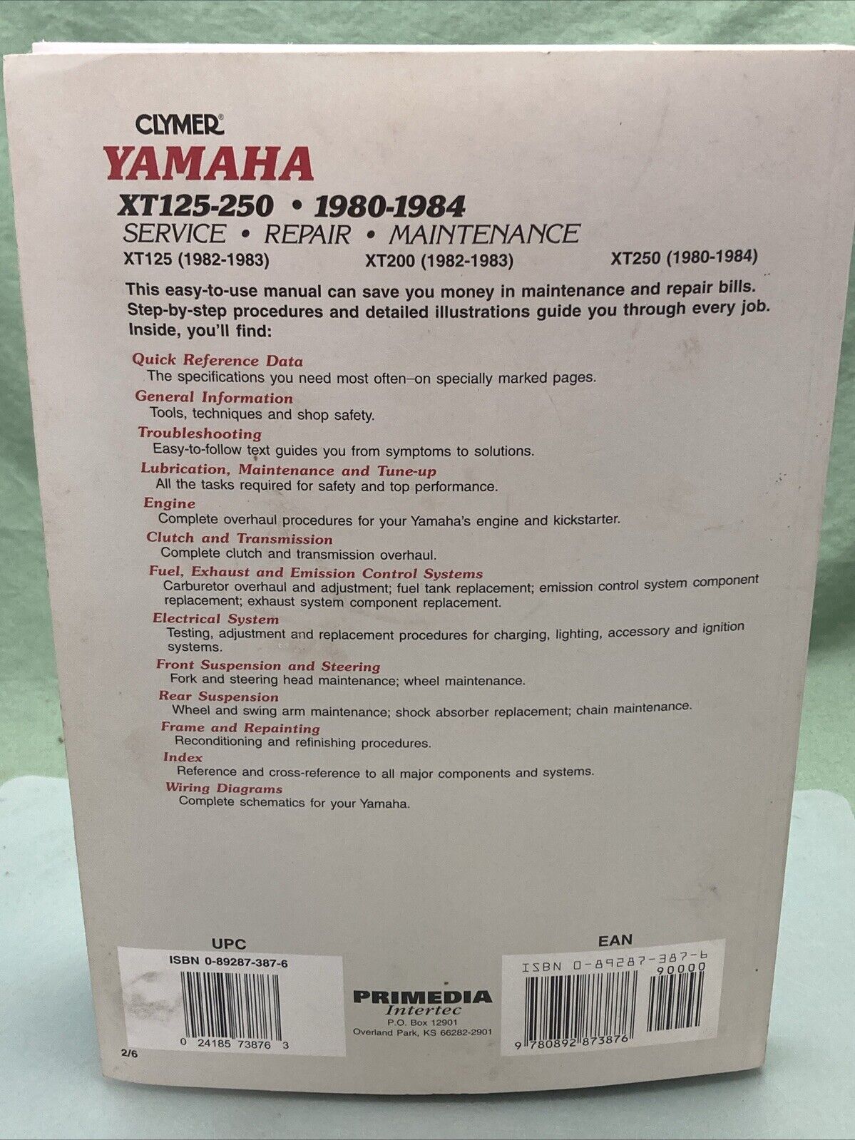 CLYMER M417 XT125-250 80-84 SERVICE MANUAL YAMAHA