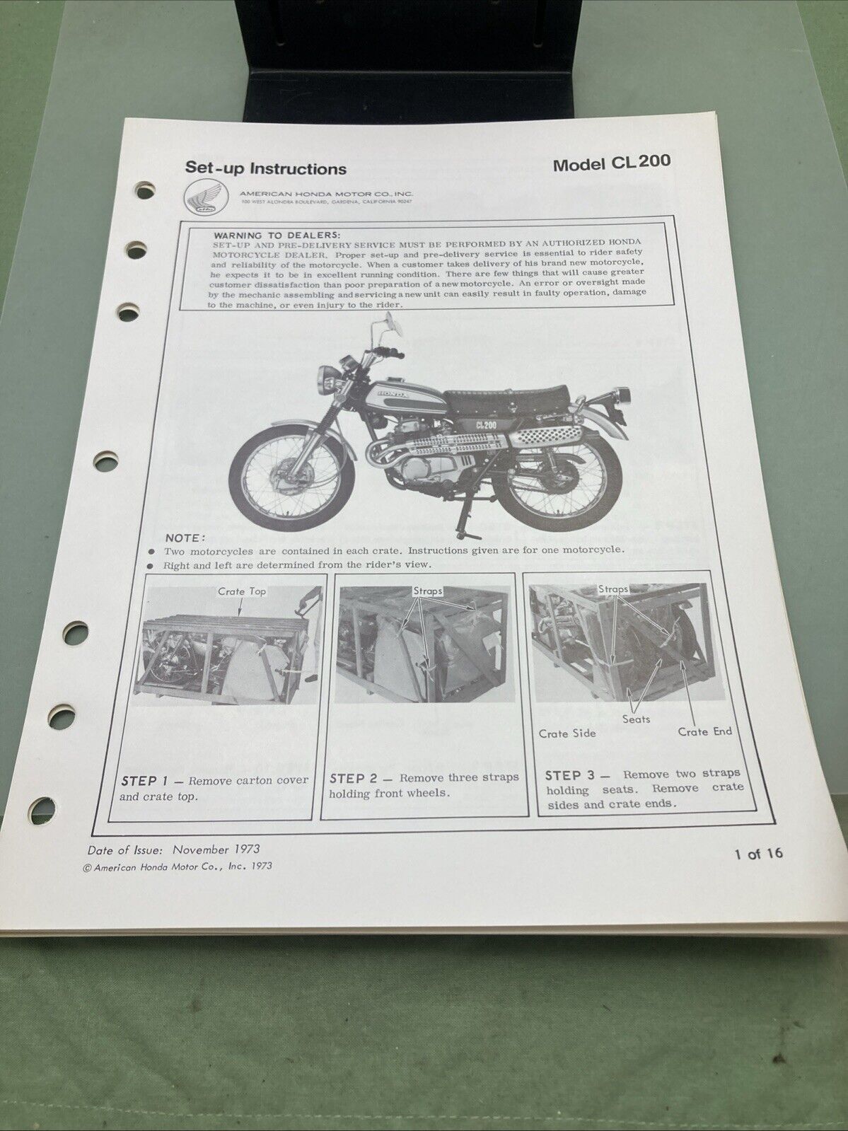 GENUINE HONDA 6135401 CB200-CL200 SHOP MANUAL 1974