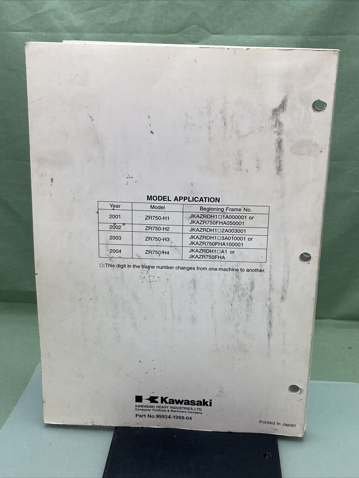 GENUINE KAWASAKI 99924-1269-04 SERVICE MANUAL ZR-7S