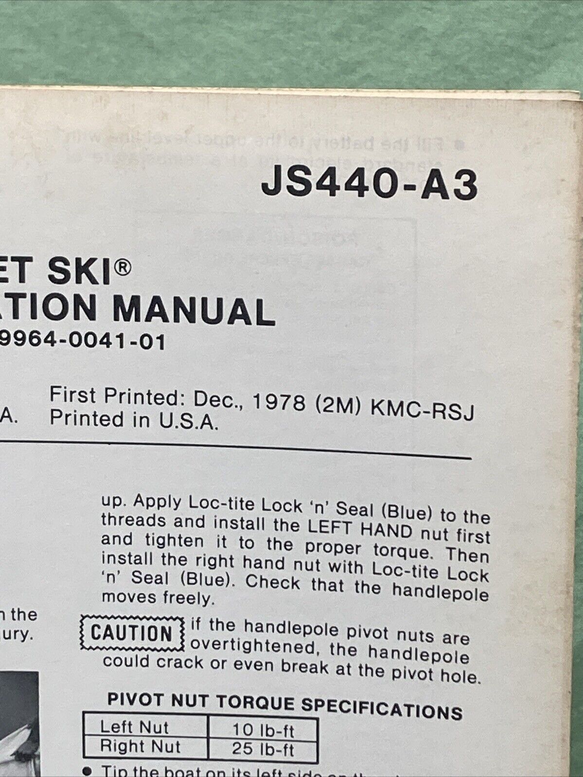 GENUINE KAWASAKI 99964-0041-01 JS440-A3 JET SKI PREPARATION MANUAL 1978