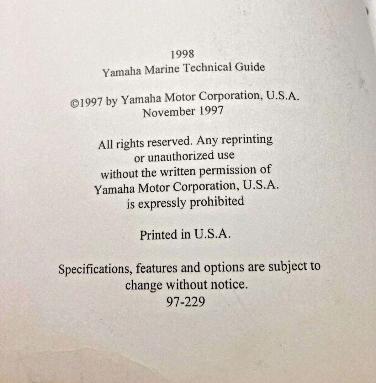 GENUINE YAMAHA LIT-18865-01-98 MARINE TECHNICAL SERVICE GUIDE 1998