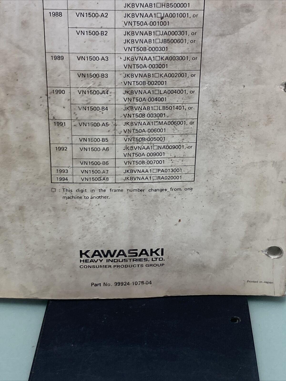 GENUINE KAWASAKI 99924-1078-04 SERVICE MANUAL VN1500