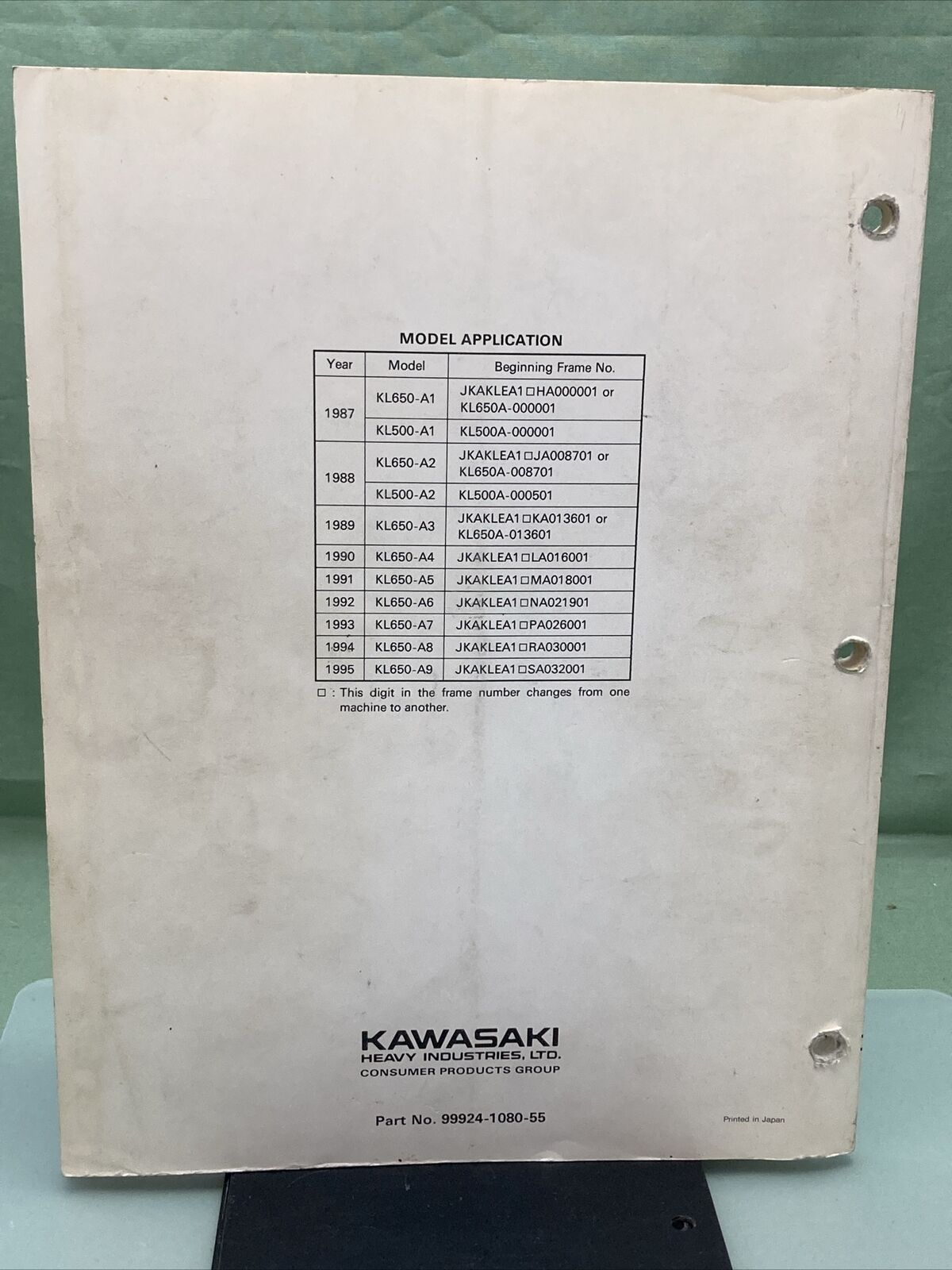 GENUINE KAWASAKI 99924-1080-55 SERVICE MANUAL SUPPLEMENT KLR650/KLR500