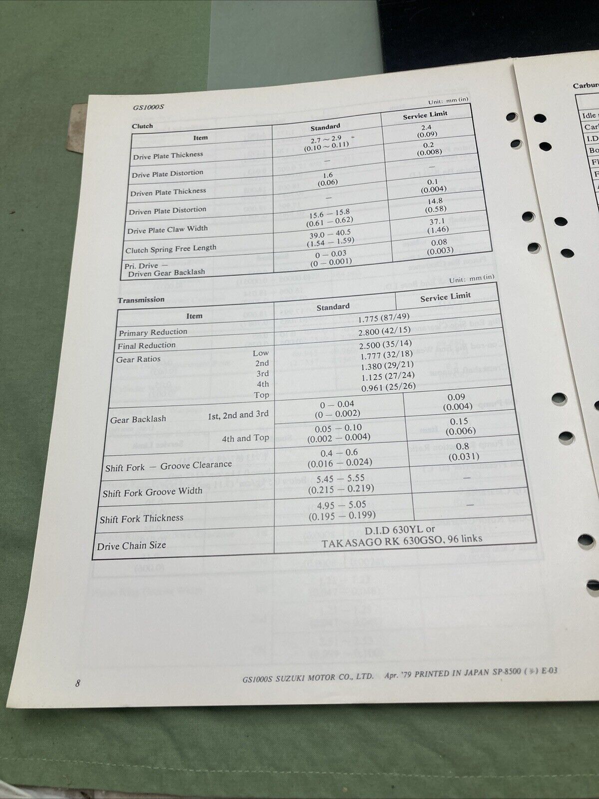 GENUINE SUZUKI SP-8500 E-03 GS1000S SUPPLEMENTARY SERVICE MANUAL 1979