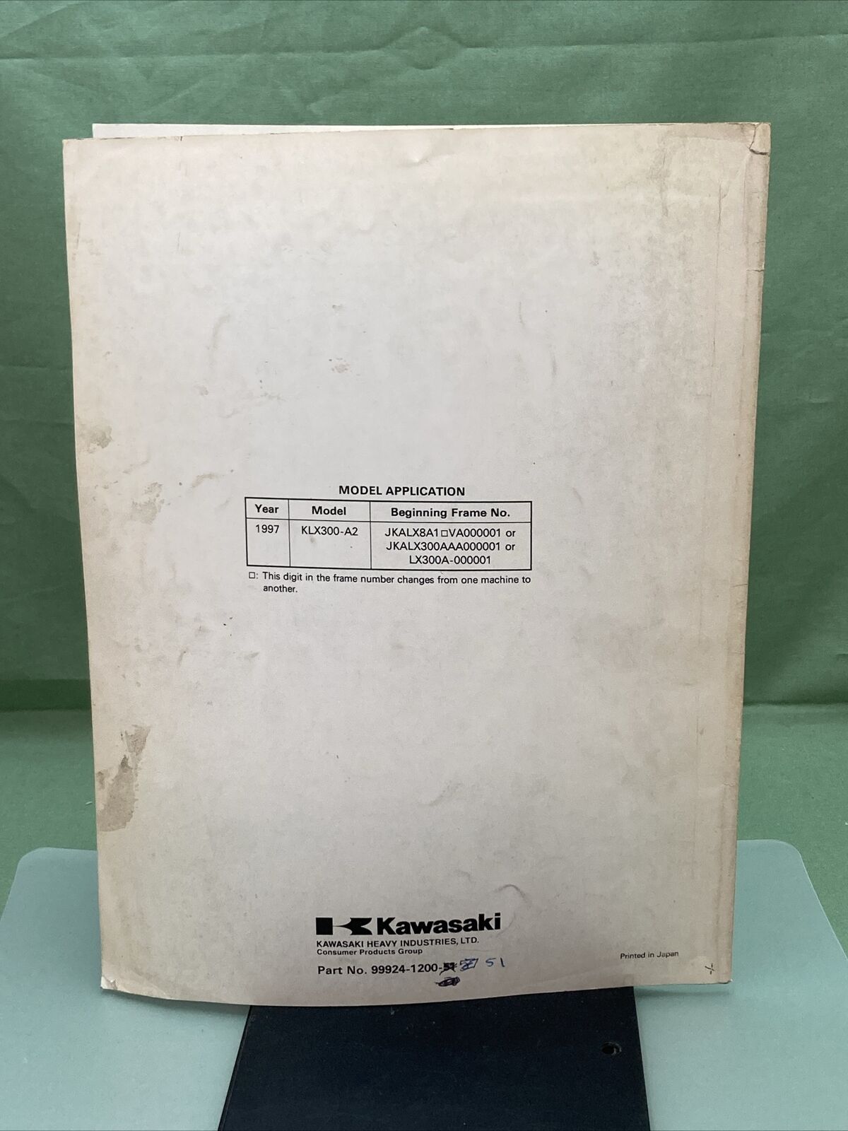 GENUINE KAWASAKI 99924-1200-51 SERVICE MANUAL SUPPLEMENT KLX300R