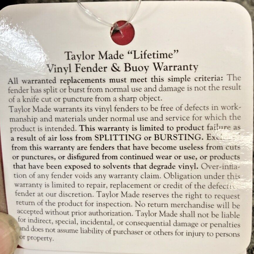 NEW GENUINE TAYLOR MADE 953520 SUPER GARD INFLATABLE VINYL FENDER