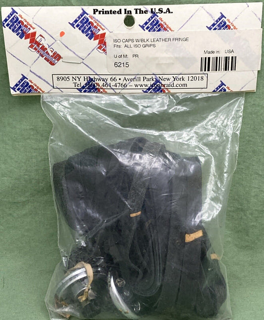 NEW IRON BRAID 6215 ISO CAPS W/ BLACK LEATHER FRINGE Only Fits KuryAkyn Grips