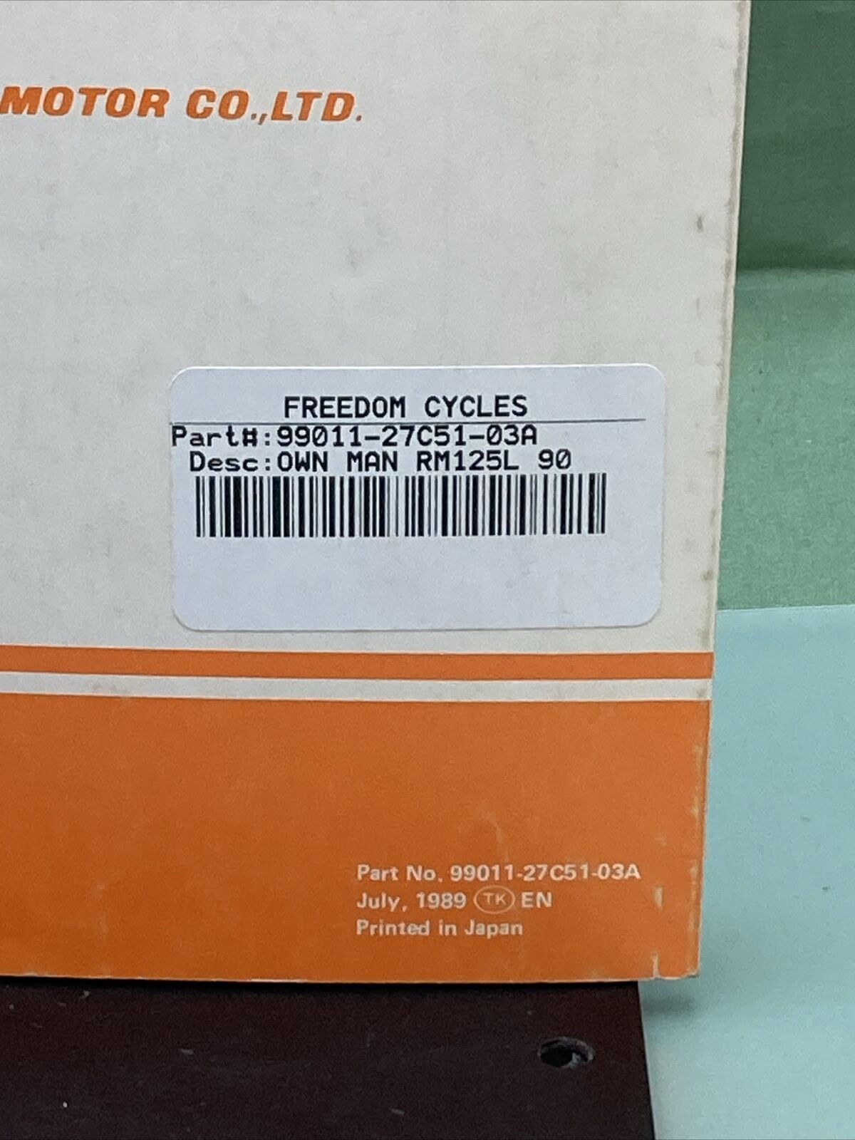 GENUINE SUZUKI 99011-27C51-03A RM125 OWNER'S MANUAL '89