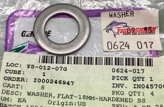 NEW GENUINE TIGERSHARK 0624-017 WASHER FLAT 18MM HARDENED SS