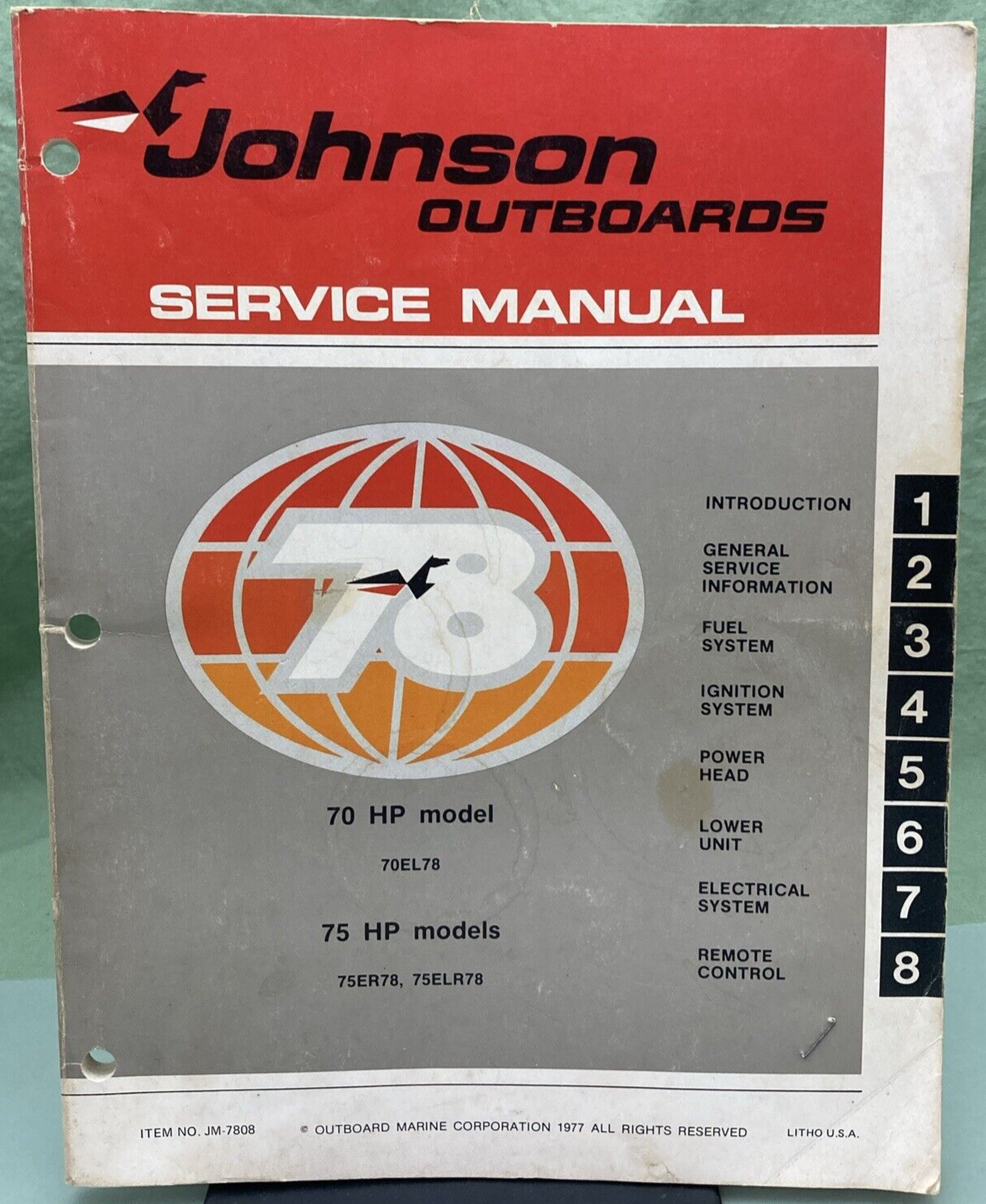 GENUINE JOHNSON OUTBOARDS JM-7808 SERVICE MANUAL MODELS 70HP 75HP