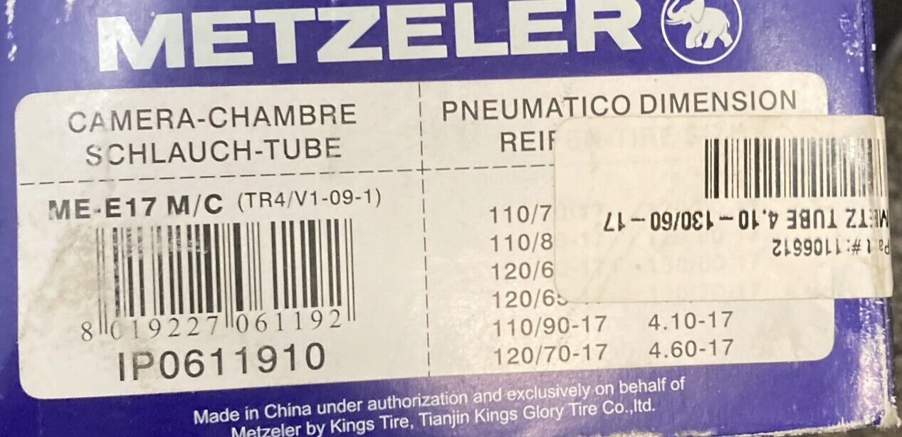NEW GENUINE METZELER IP0611910 INNER TUBE ME-E17 M/C TR4/V1-09-1