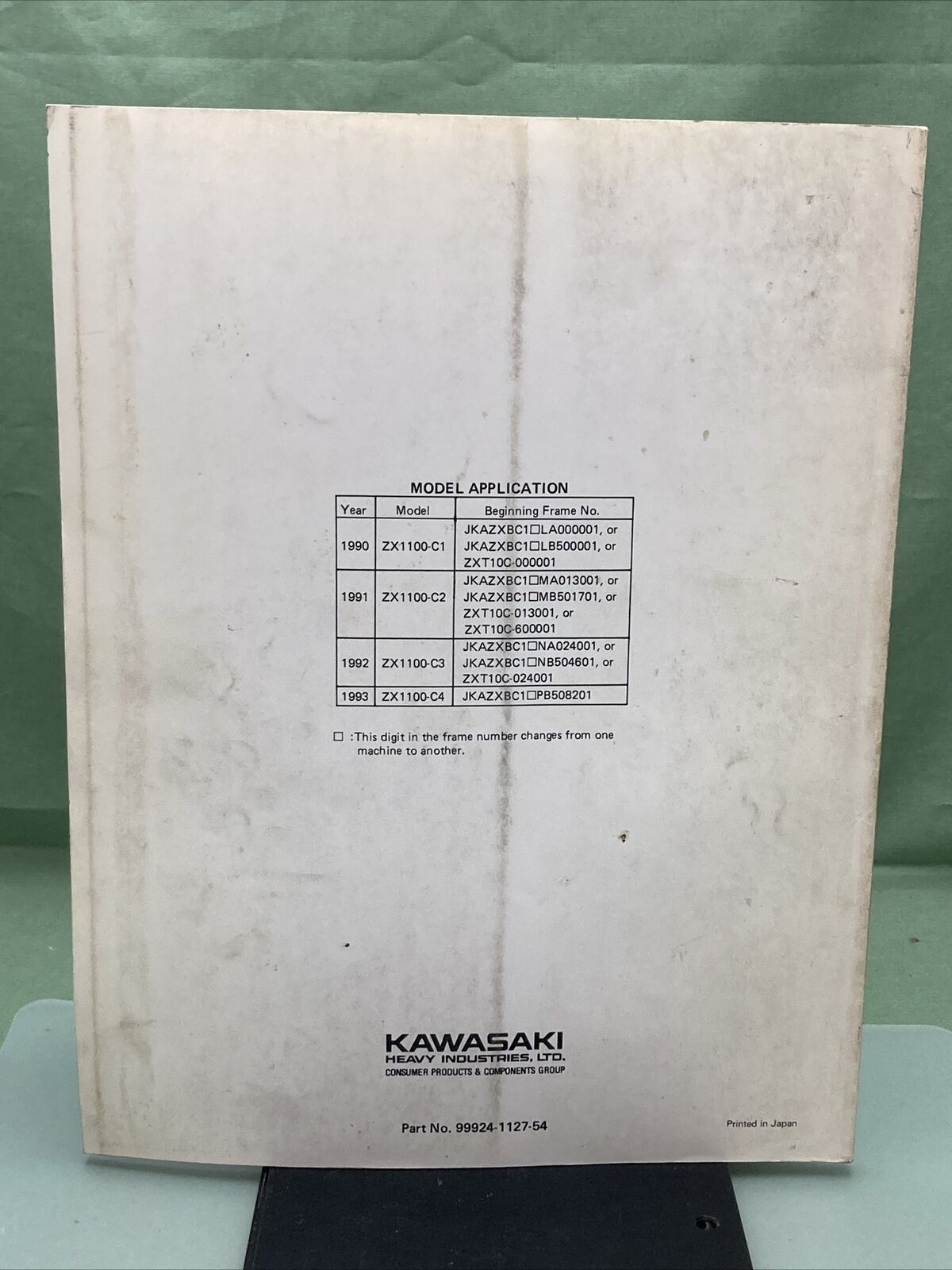 GENUINE KAWASAKI 99924-1127-54 SERVICE MANUAL SUPPLEMENT NINJA ZX-11/ZZR1100