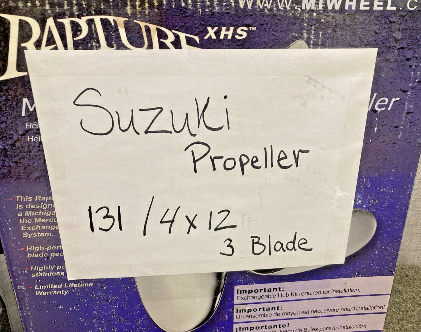 SUZUKI 3 BLADE PROPELLER 13 1/4X12 13 SPLINE BOX INCLUDED