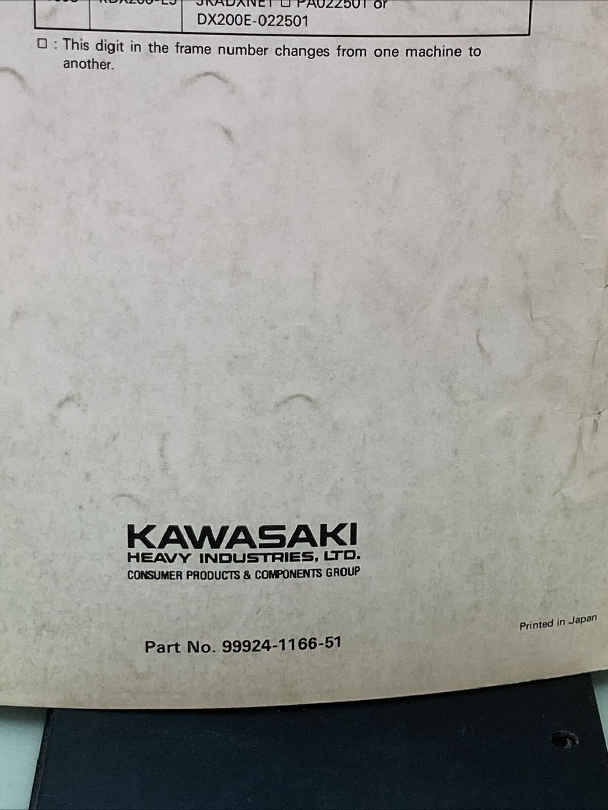 GENUINE KAWASAKI 99924-1166-51 SERVICE MANUAL SUPPLEMENT KDX200