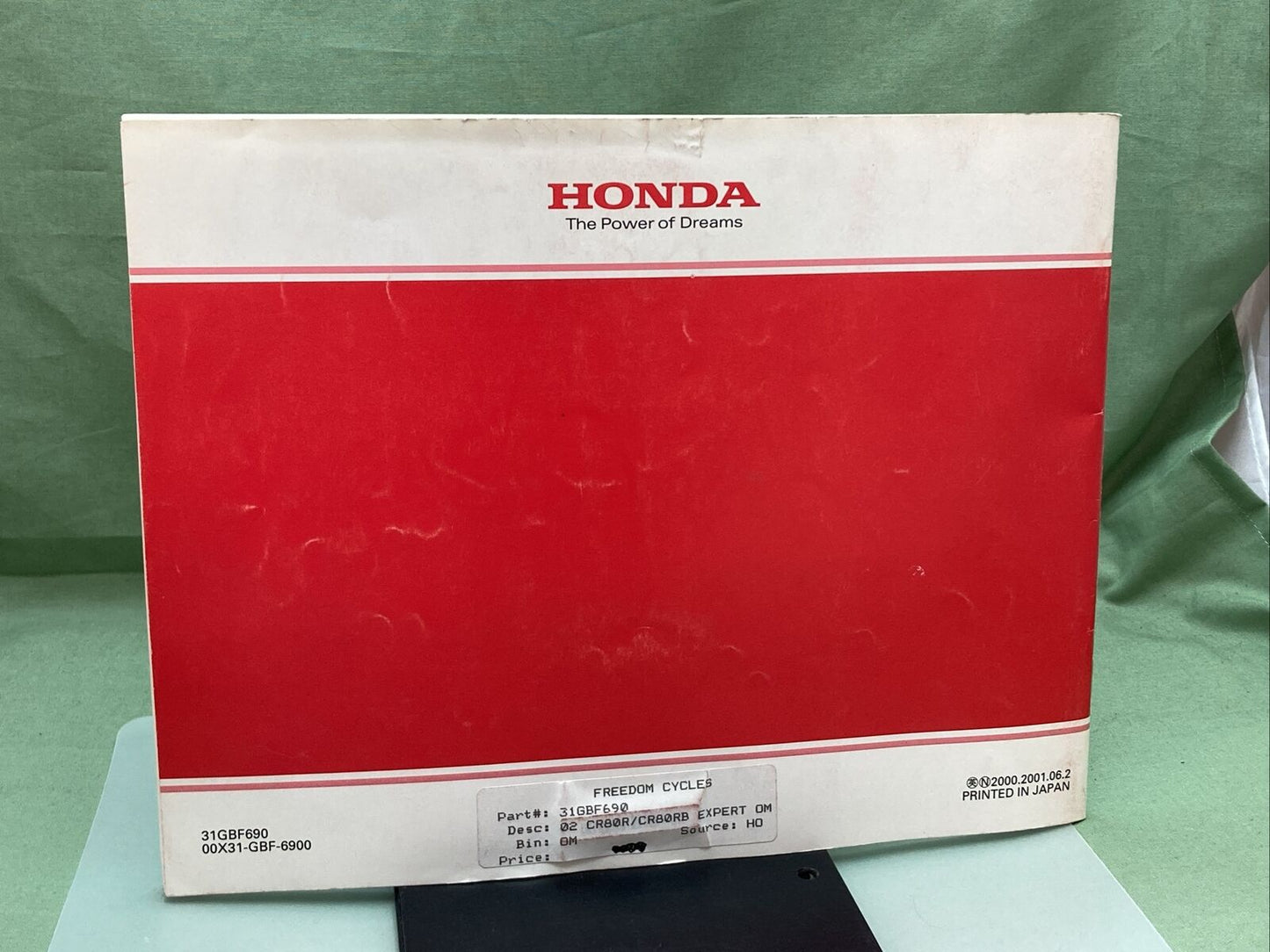 GENUINE HONDA 31GBF690 OWNER'S MANUAL/COMPETITION HNDBOK CR80R/CR80RB EXPERT '02