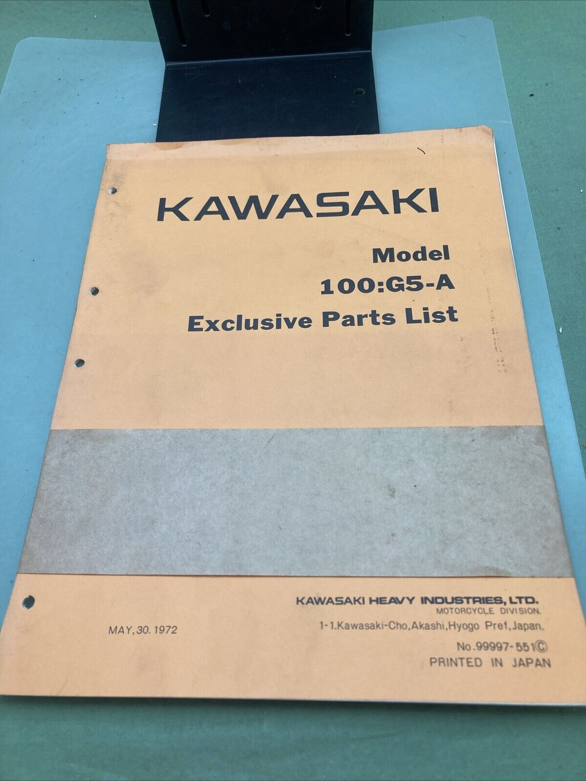 GENUINE KAWASAKI 99997-551 MODEL 100:G5-A EXCLUSIVE PARTS LIST 1972