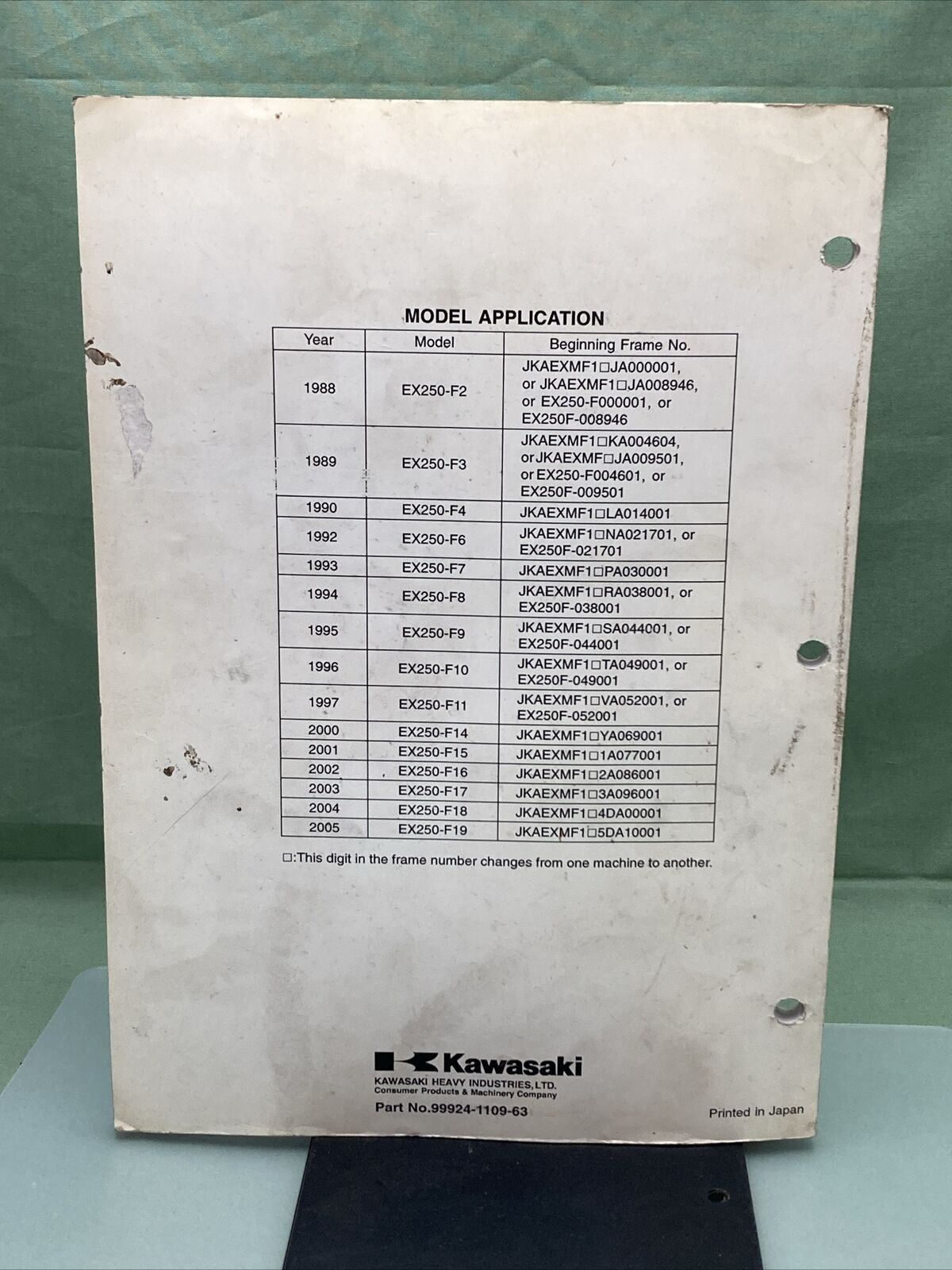 GENUINE KAWASAKI 99924-1109-63 SERVICE MANUAL NINJA 250R, GPX 250R