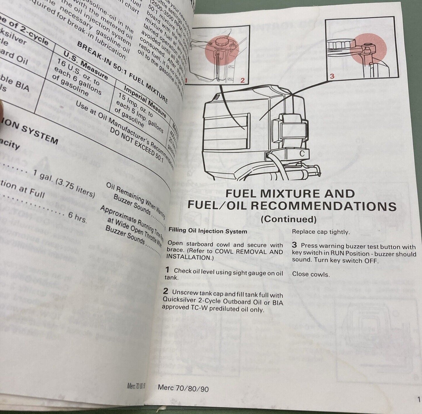 GENUINE MERCURY 90-12428871 OPERATION & MAINTENANCE MANUAL MODEL 70 80 90 1986