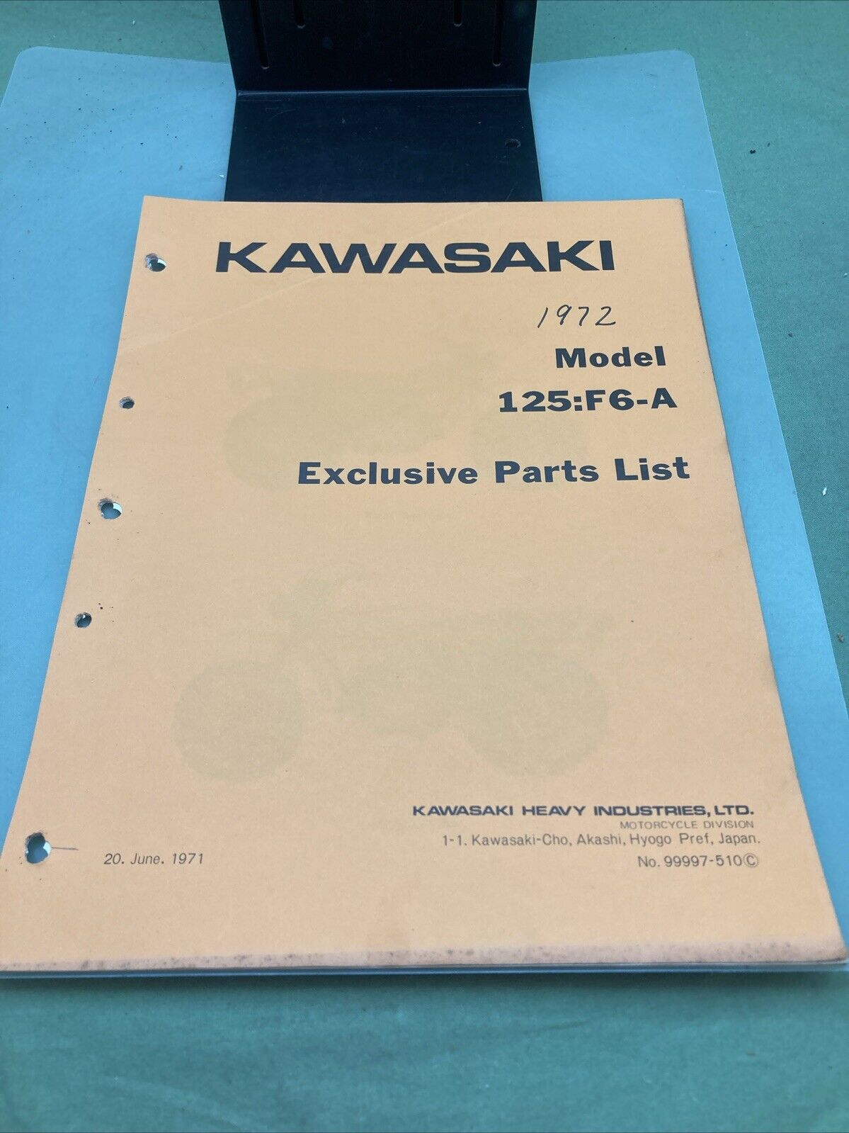 GENUINE KAWASAKI 99997-510 MODEL 125:F6-A EXCLUSIVE PARTS LIST 1971