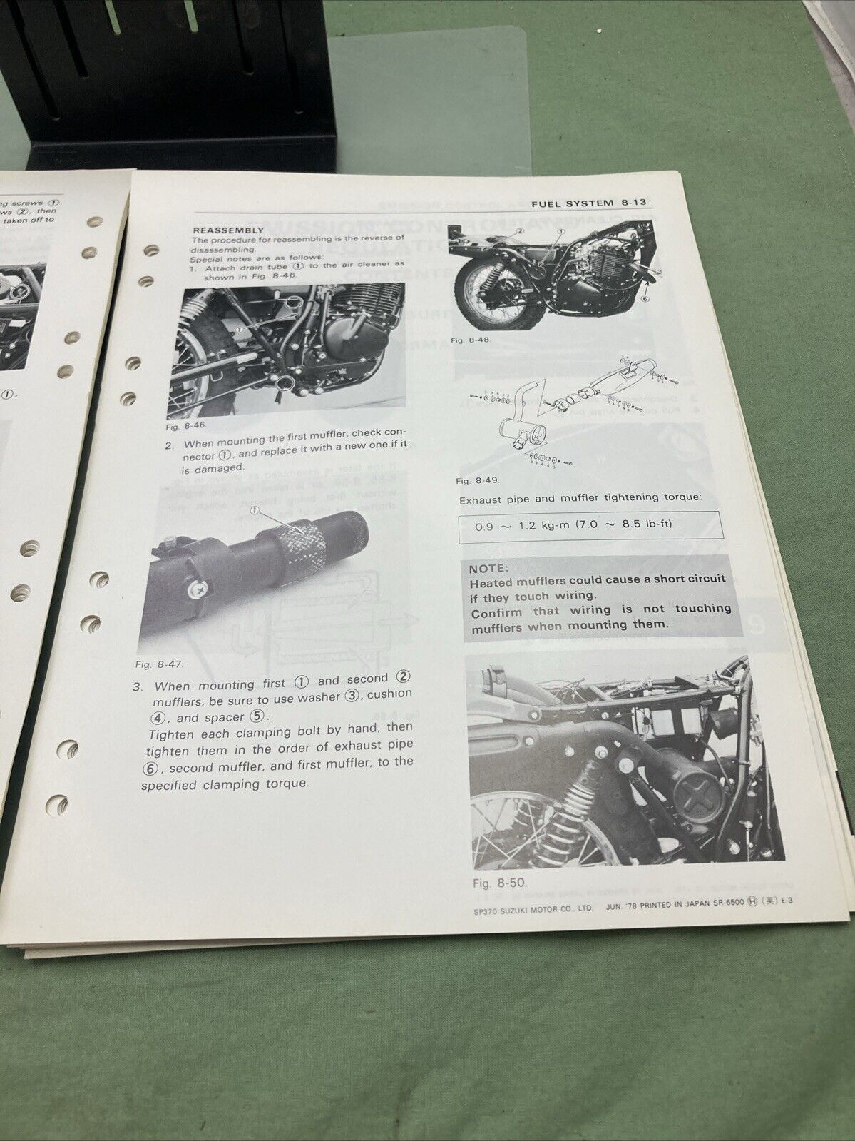 GENUINE SUZUKI SR-6500 E-3 SP370 SERVICE MANUAL 1978