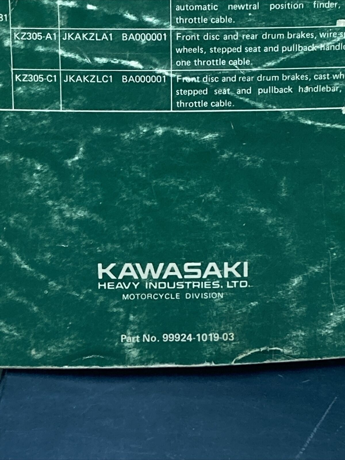 GENUINE KAWASAKI 99924-1019-03 Z250/KZ305 SERVICE MANUAL