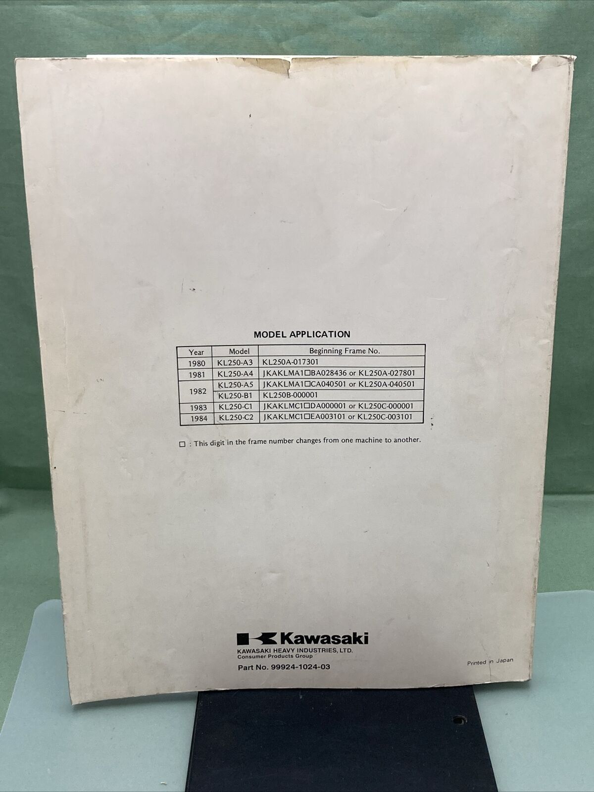 GENUINE KAWASAKI 99924-1024-03 SERVICE MANUAL KL250