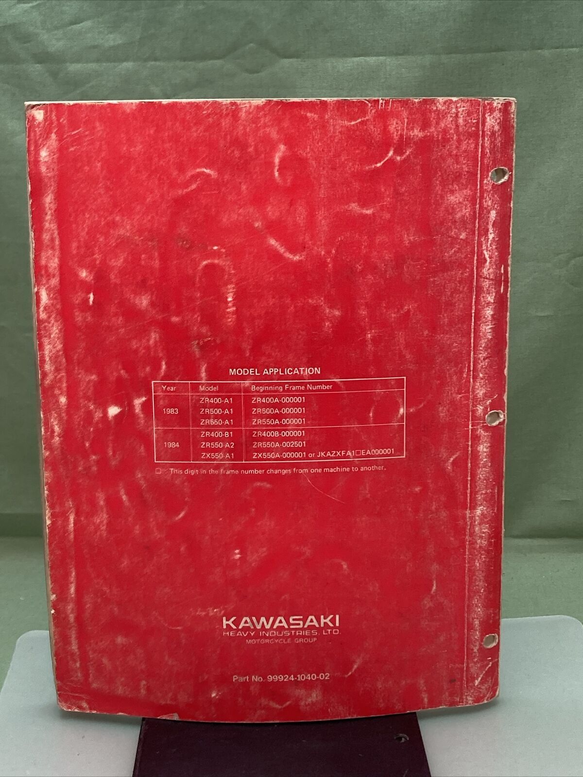 GENUINE KAWASAKI 99924-1040-02 Z400F/500/550, GPZ550 SERVICE MANUAL