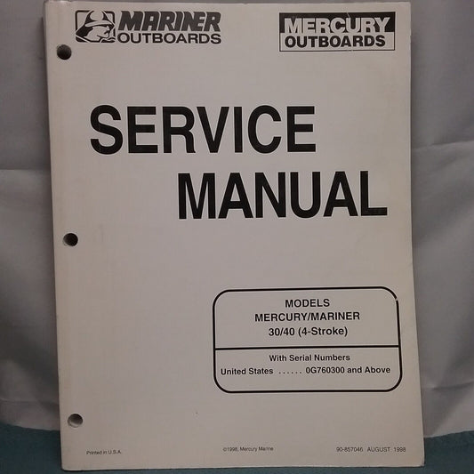 MERCURY/MARINER 90-857046 SERVICE MANUAL MODELS 30/40 4-STROKE