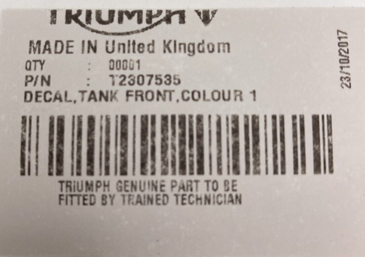 NEW GENUINE TRIUMPH T2307535 Decal, Tank Front, Colour 1
