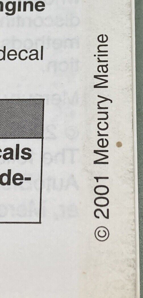 GENUINE MERCURY 90-10201021 OPERATION MAINTENANCE & WARRANTY MANUAL 2001
