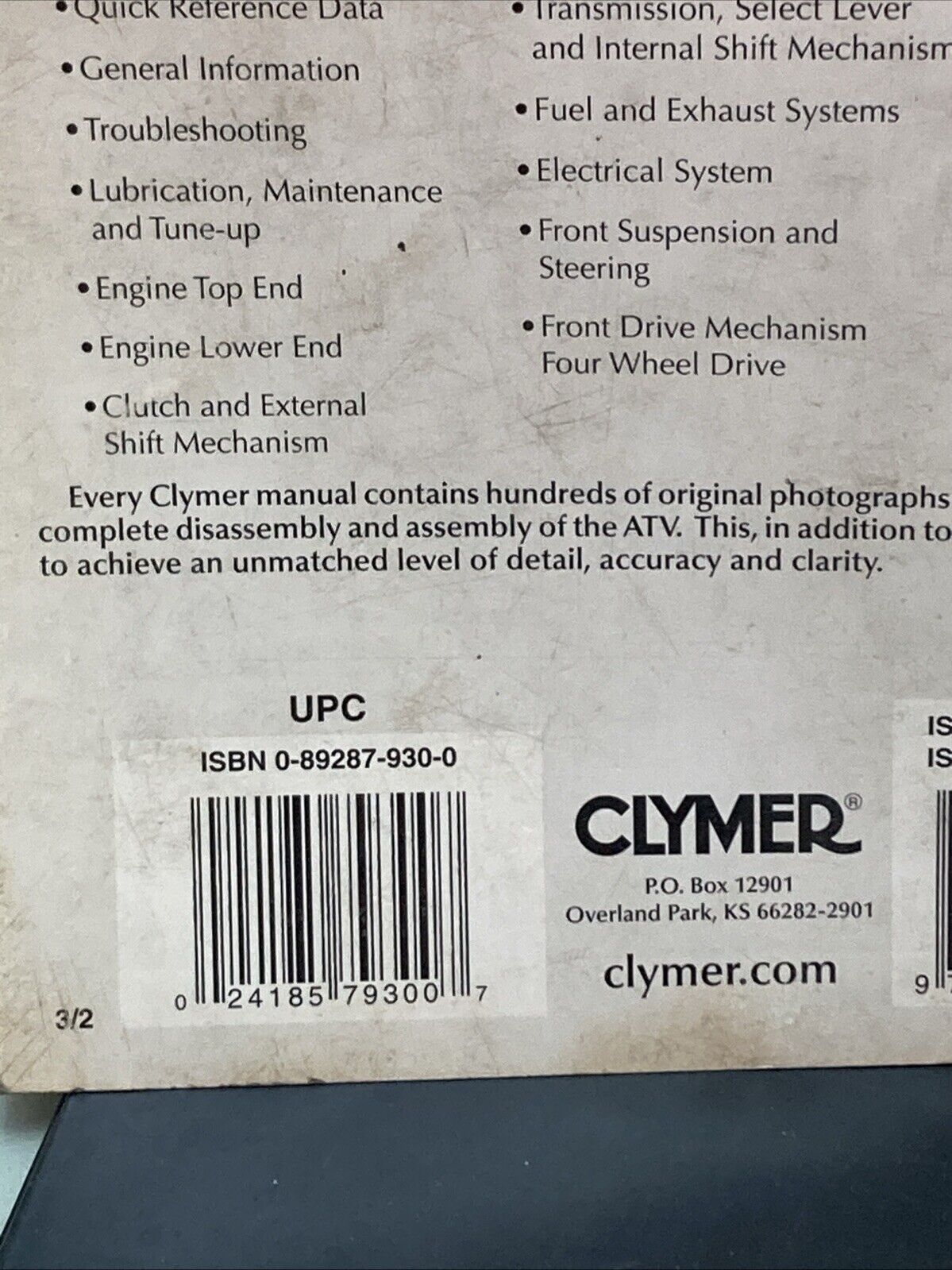 GENUINE CLYMER M490-3 YAMAHA MOTO-4, BIG BEAR REPAIR MANUAL 1987-2004