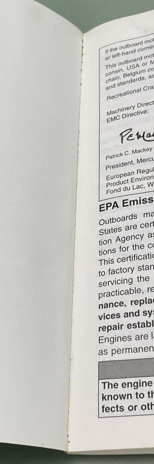 GENUINE MERCURY 90-10215030 OPERATION MAINTENANCE & WARRANTY MANUAL 2002