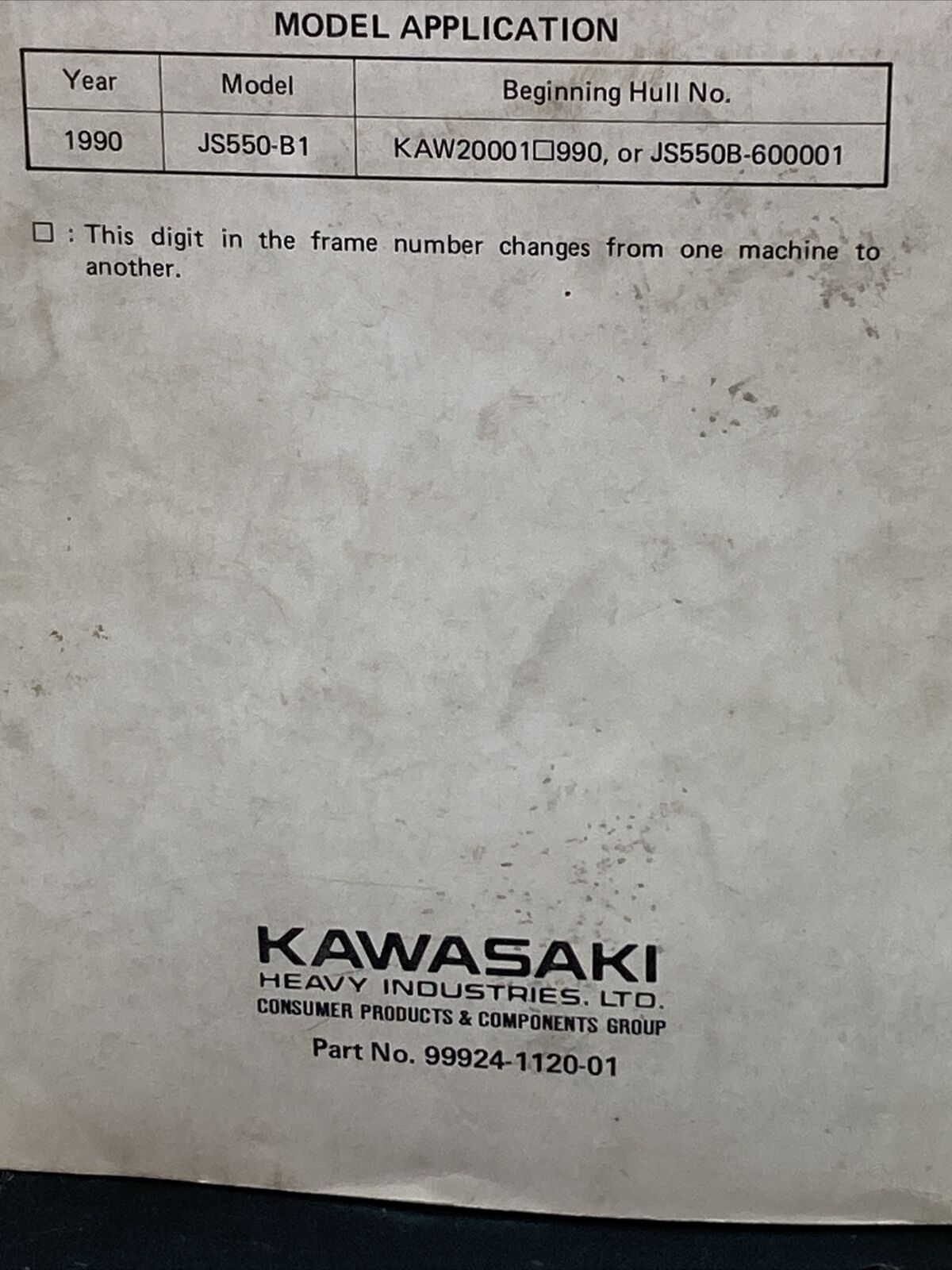 GENUINE KAWASAKI 99924-1120-01 550SX JET SKI WATERCRAFT SERVICE MANUAL