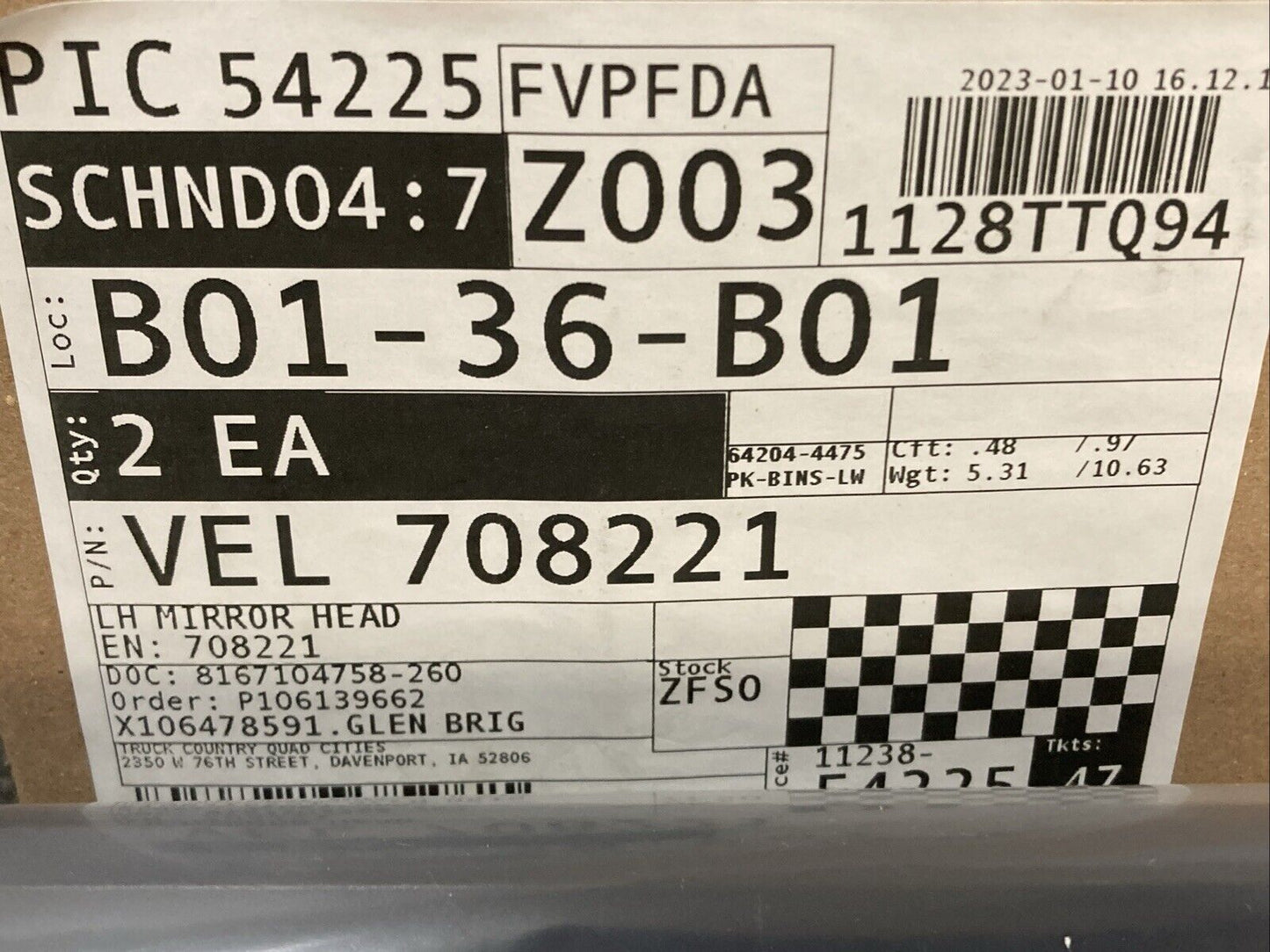 NEW GENUINE VELVAC VEL708221 LH MIRROR HEAD HEATED
