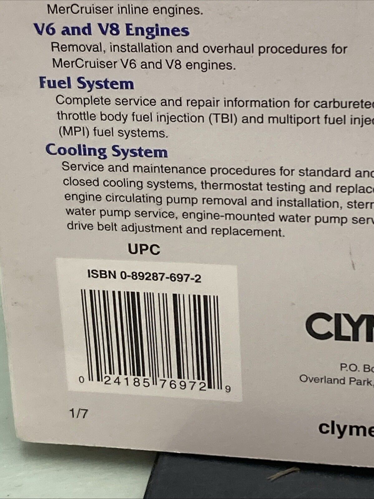 CLYMER B744 MERCRUISER STERN DRIVE ALPHA ONE, BRAVO ONE/TWO/THREE 95-97 MANUAL