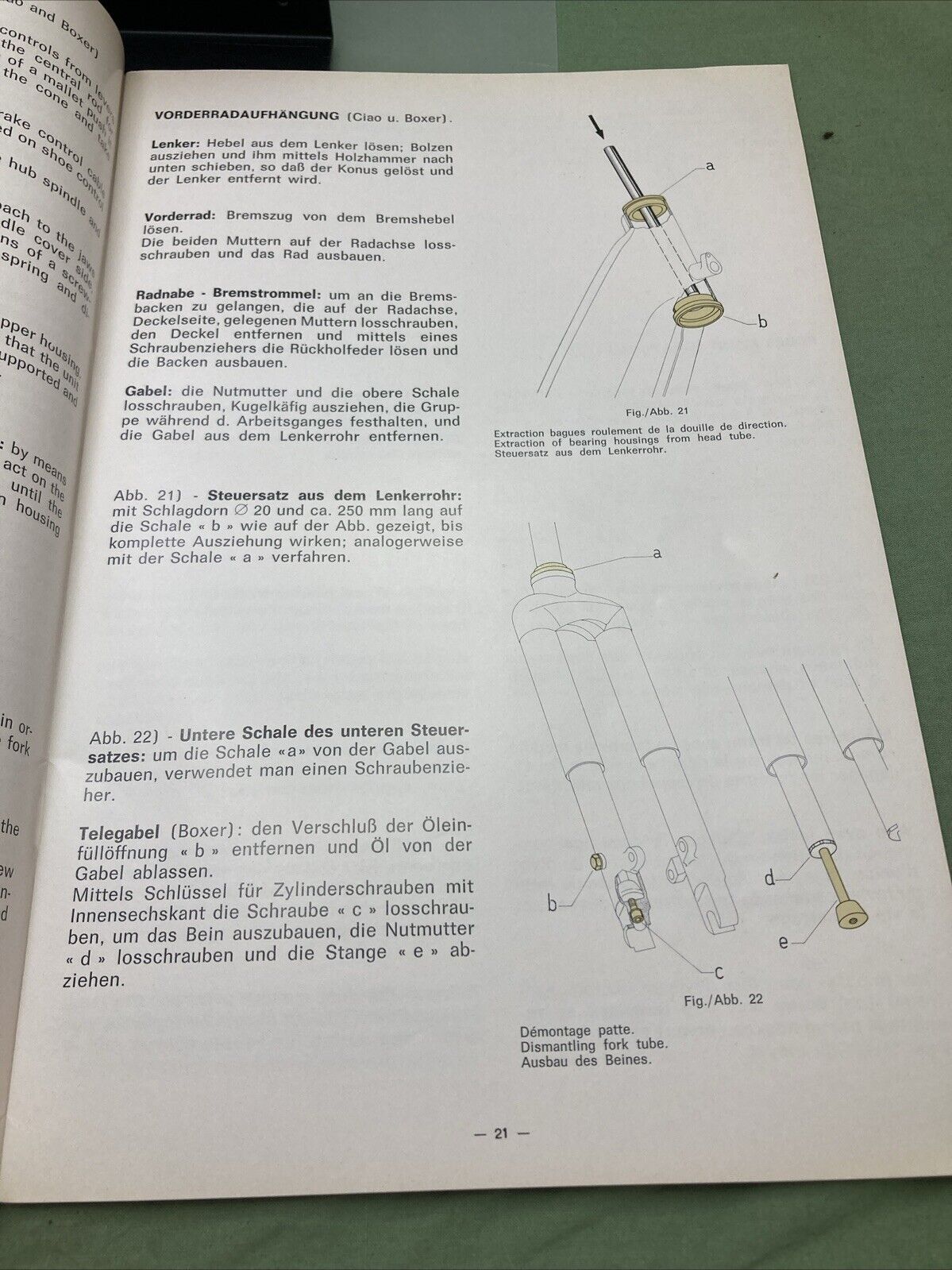 GENUINE VESPA PIAGGIO CIAO BOXER CIAO PORTER SERVICE MANUAL, ITALIAN