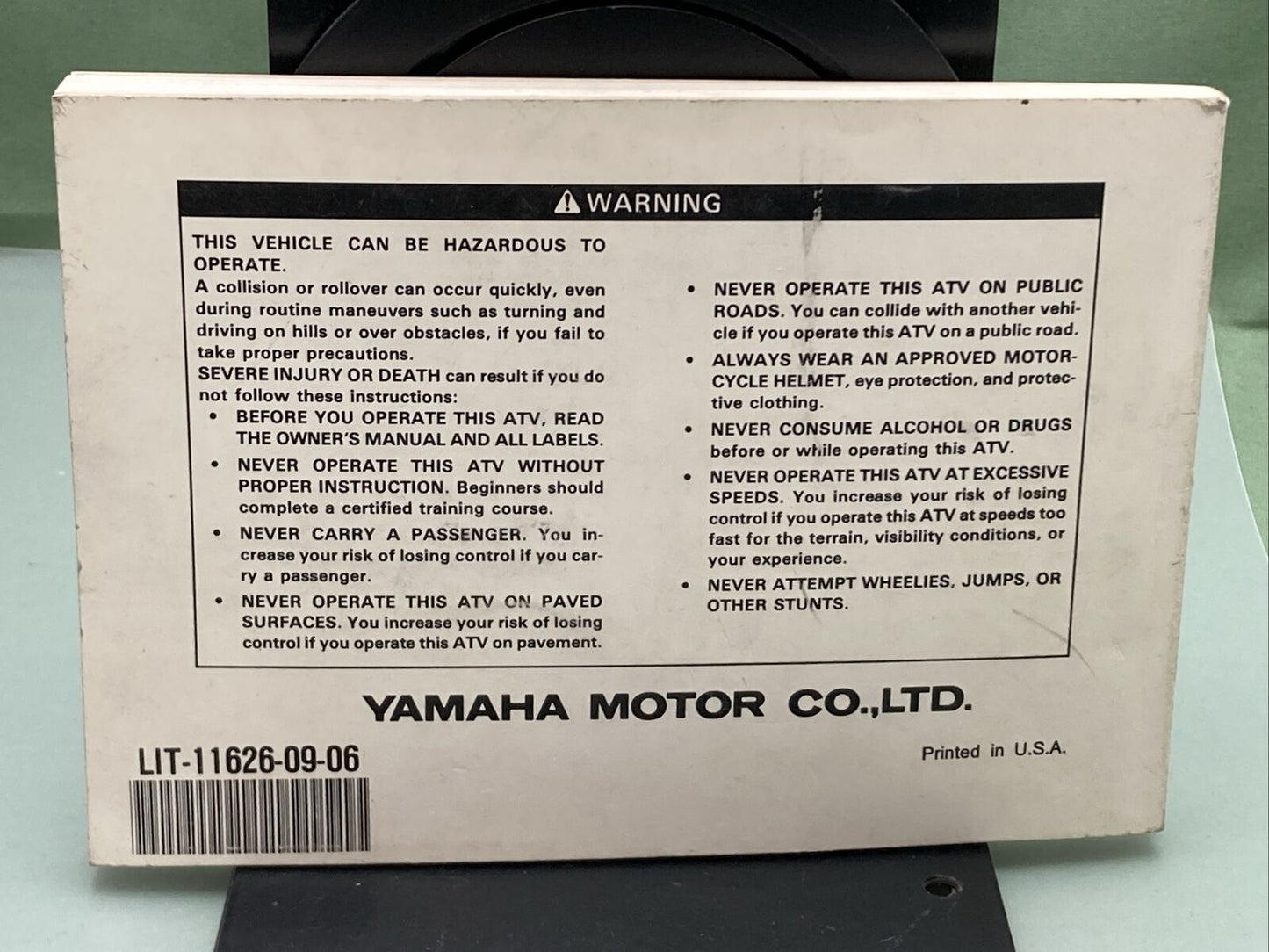 GENUINE YAMAHA LIT-11626-09-06 YBF250F OWNER'S MANUAL