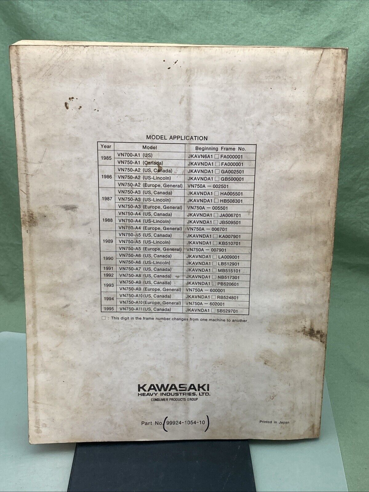 GENUINE KAWASAKI 99924-1054-10 VULCAN VN750 TWIN SERVICE MANUAL 1985-1995