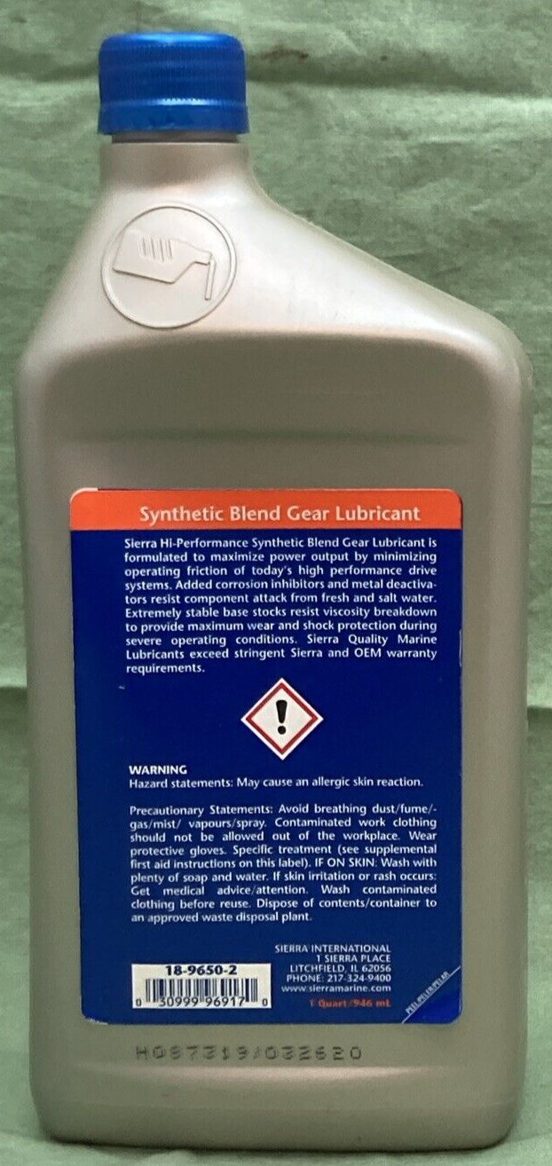 NEW GENUINE SIERRA 18-9650-2 MARINE GEAR LUBRICANT SYNTHETIC BLEND 1qt.