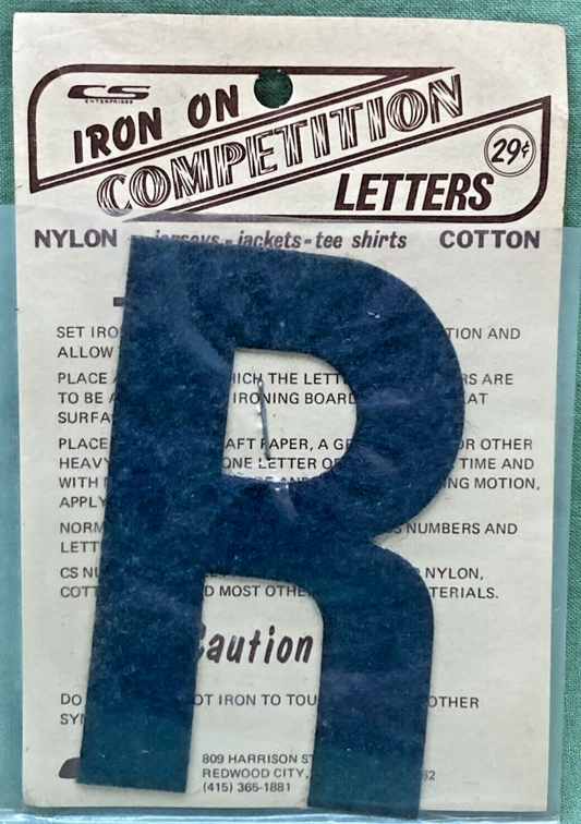 QTY 3 NEW 3" BLACK IRON ON COMPETITION LETTER R