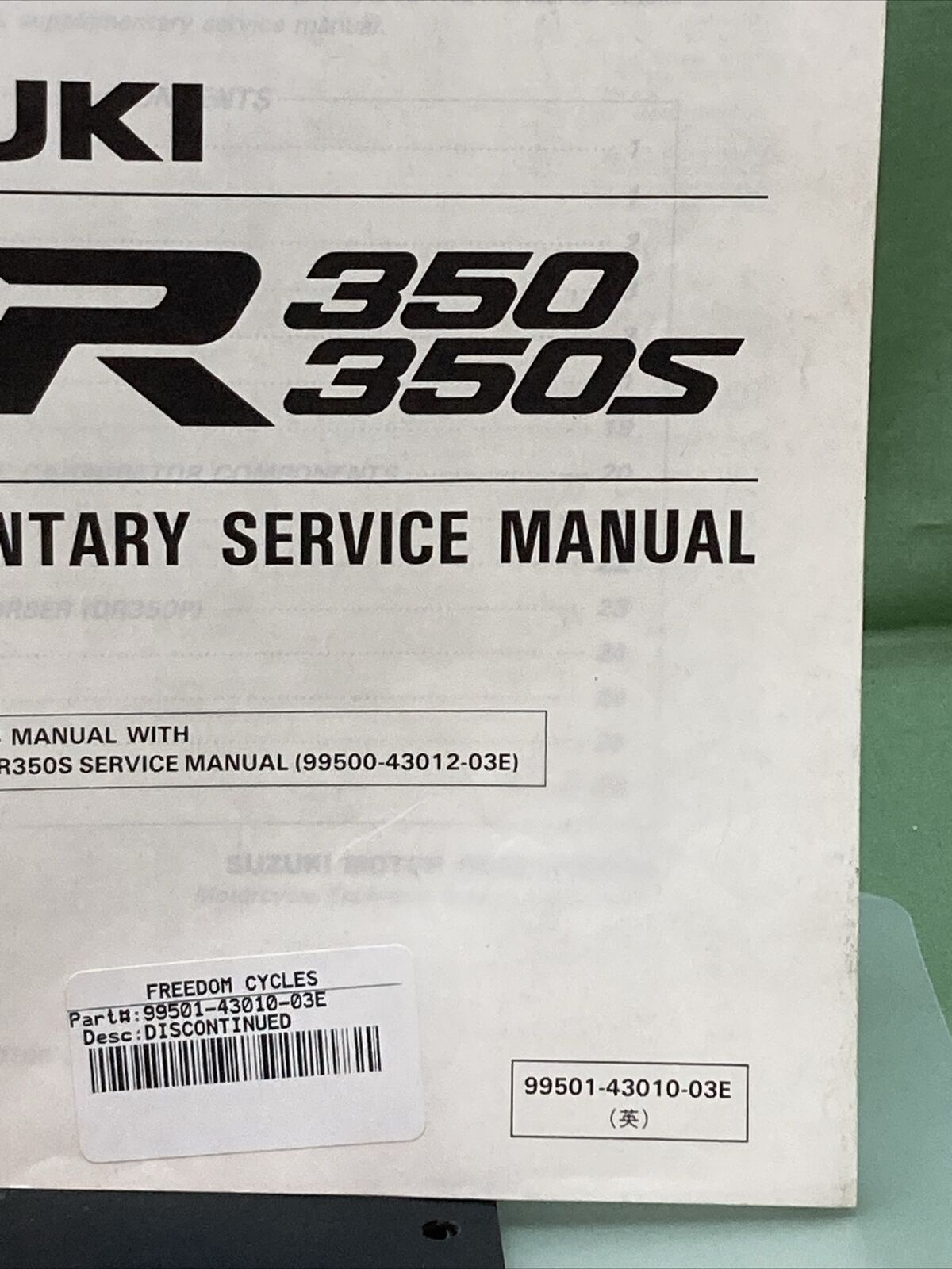 GENUINE SUZUKI 99501-43010-03E SUPPLEMENTARY SERVICE MANUAL DR350/DR350S