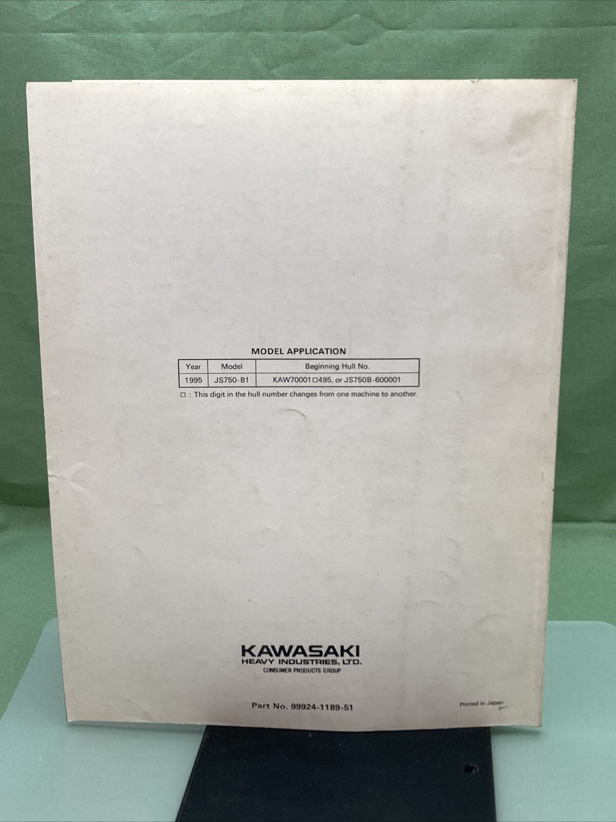 GENUINE KAWASAKI 99924-1189-51 WATERCRFT SERVICE MANUAL SUPPLEMENT JETSKI 750SXi